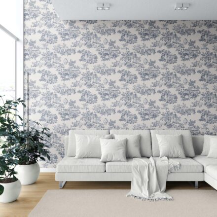 'Sky Petal' Toile de Jouy/ Nature Print Wallpaper (Navy Blue/ Off-White) - Image 6
