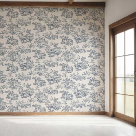 'Sky Petal' Toile de Jouy/ Nature Print Wallpaper (Navy Blue/ Off-White) - Image 7