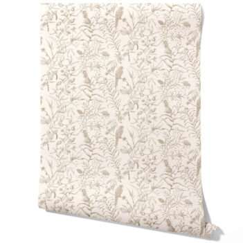 'Oriana' Birds Print/ Botanical Wallpaper Beige/ Brown/ Warm Gray