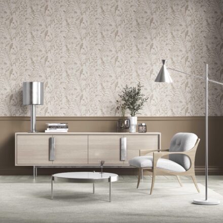 'Oriana' Birds Print/ Botanical Wallpaper Beige/ Brown/ Warm Gray - Image 2