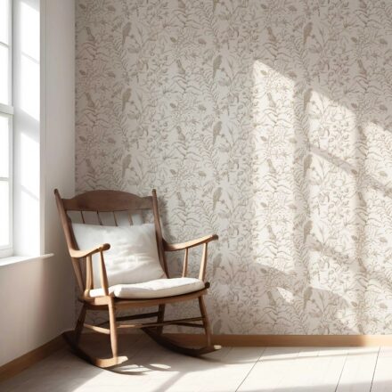 'Oriana' Birds Print/ Botanical Wallpaper Beige/ Brown/ Warm Gray - Image 5