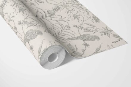 'Shoreline' Birds Print/ Botanical Wallpaper (Gray/ Off-White) - Image 3