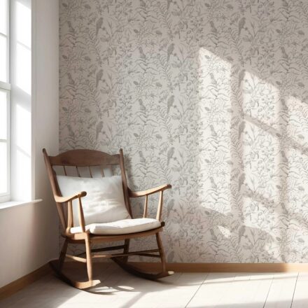 'Shoreline' Birds Print/ Botanical Wallpaper (Gray/ Off-White) - Image 4