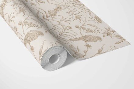 'Lunaria' Birds Print/ Botanical Wallpaper (Beige/ Brown/ Warm Gray) - Image 3