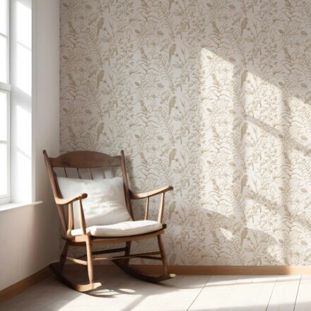 'Lunaria' Birds Print/ Botanical Wallpaper (Beige/ Brown/ Warm Gray) - Image 5