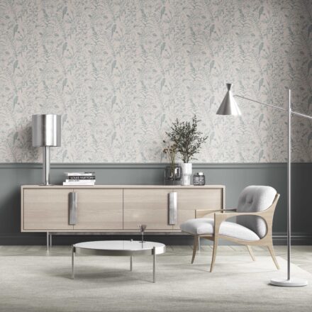 'Freshfield' Birds Print/ Botanical Wallpaper (Duck Egg Blue/ Off-White) - Image 2