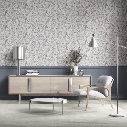'Midnight Punk' Birds Print/ Botanical Wallpaper (Navy Blue) - Image 2