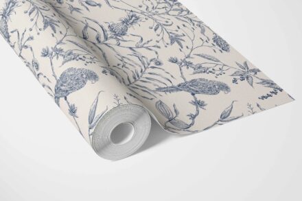 'Midnight Punk' Birds Print/ Botanical Wallpaper (Navy Blue) - Image 3