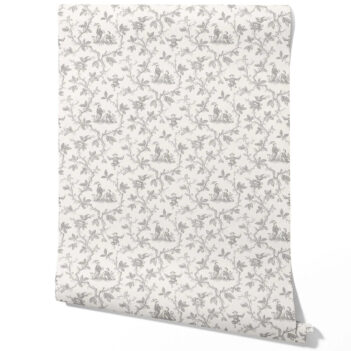 'Drips Dots' Floral Toile de Jouy Wallpaper (Gray/ Off-White)