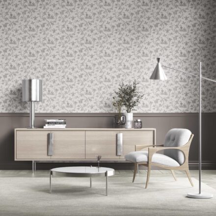 'Drips Dots' Floral Toile de Jouy Wallpaper (Gray/ Off-White) - Image 2