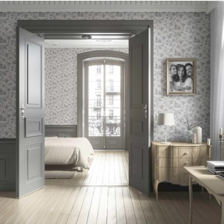 'Drips Dots' Floral Toile de Jouy Wallpaper (Gray/ Off-White) - Image 4