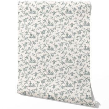 'Aruacana' Floral Toile de Jouy Wallpaper (Blue-Gray/ Off-White)