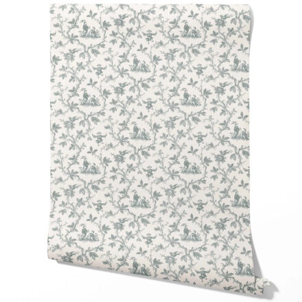 'Aruacana' Floral Toile de Jouy Wallpaper (Blue-Gray/ Off-White)