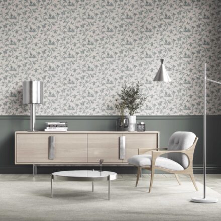 'Aruacana' Floral Toile de Jouy Wallpaper (Blue-Gray/ Off-White) - Image 2