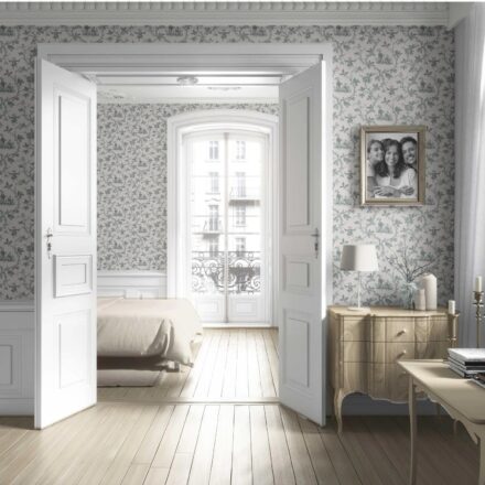 'Aruacana' Floral Toile de Jouy Wallpaper (Blue-Gray/ Off-White) - Image 4