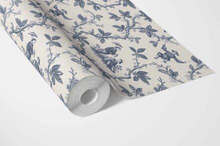 'Meadowlark' Floral Toile de Jouy Wallpaper (Navy Blue/ Off-White) - Image 3