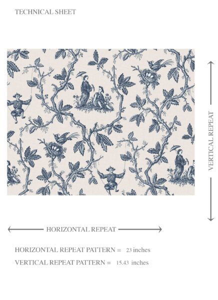 'Meadowlark' Floral Toile de Jouy Wallpaper (Navy Blue/ Off-White) - Image 8