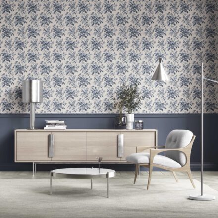 'Mendoza' Vintage-Inspired Floral Toile/ Botanical Wallpaper (Vintage Blue/ Slate Blue) - Image 2