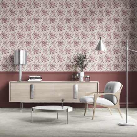 'Blush Grove' Vintage-Inspired Floral Toile/ Botanical Wallpaper (Burgundy Red) - Image 2