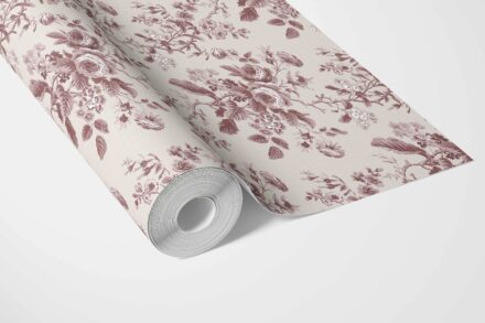 'Blush Grove' Vintage-Inspired Floral Toile/ Botanical Wallpaper (Burgundy Red) - Image 3