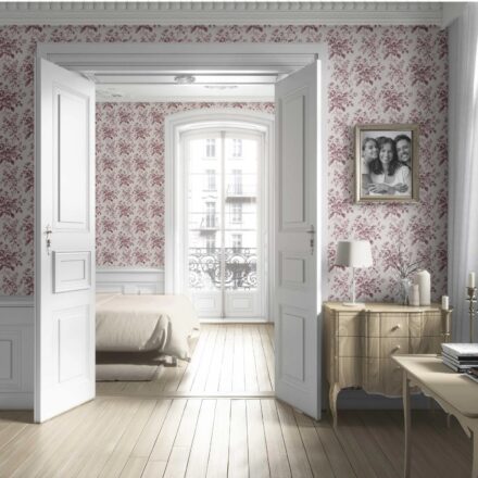 'Blush Grove' Vintage-Inspired Floral Toile/ Botanical Wallpaper (Burgundy Red) - Image 4