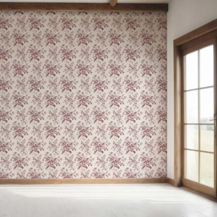 'Blush Grove' Vintage-Inspired Floral Toile/ Botanical Wallpaper (Burgundy Red) - Image 7