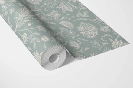 'Emalia' Floral/ Botanical Wallpaper (Cadet Blue/ Mint Gray/ Cream) - Image 3
