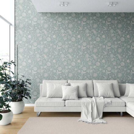 'Emalia' Floral/ Botanical Wallpaper (Cadet Blue/ Mint Gray/ Cream) - Image 6