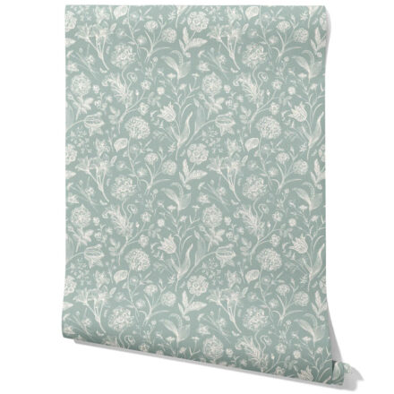 'Emalia' Floral/ Botanical Wallpaper (Cadet Blue/ Mint Gray/ Cream) - Image 8