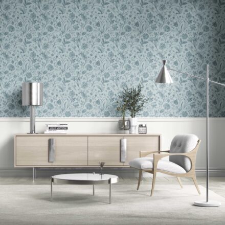 'Freezing' Floral/ Botanical Wallpaper (Slate Blue/ Gray) - Image 2