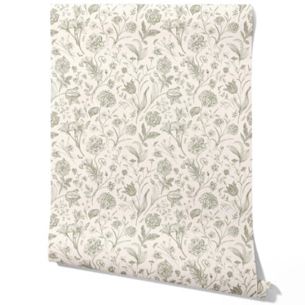'Glimpse' Floral/ Botanical Wallpaper (Olive Green)