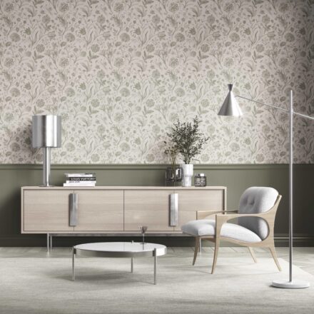'Glimpse' Floral/ Botanical Wallpaper (Olive Green) - Image 2