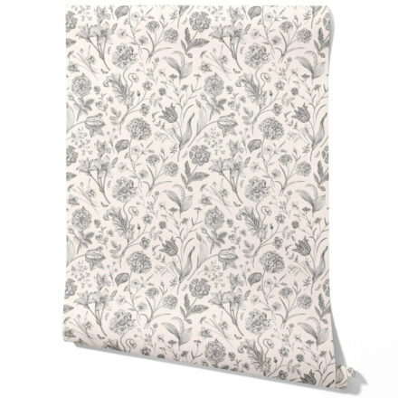 'Lyon' Neutral Floral/ Botanical Wallpaper (Metallic Gray)