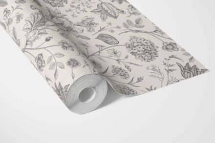 'Lyon' Neutral Floral/ Botanical Wallpaper (Metallic Gray) - Image 3