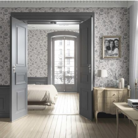 'Lyon' Neutral Floral/ Botanical Wallpaper (Metallic Gray) - Image 4