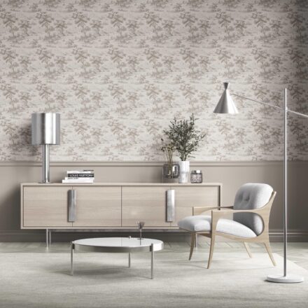 'Tiara' Floral Toile de Jouy Nature Print Wallpaper (Greige/ Taupe/ Warm Gray) - Image 2