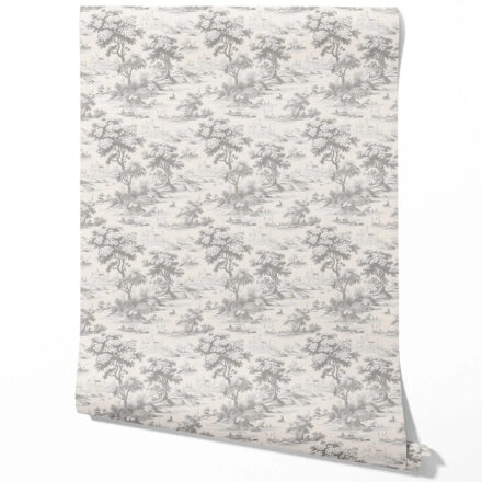 'Arbor Ash' Floral Toile de Jouy Nature Print Wallpaper (Silver Gray)