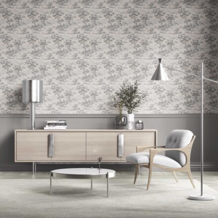 'Arbor Ash' Floral Toile de Jouy Nature Print Wallpaper (Silver Gray) - Image 2