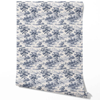 'Bowood Sisal' Floral Toile de Jouy Nature Print Wallpaper (Navy Blue)