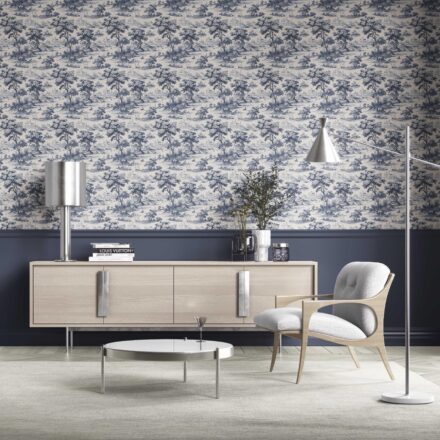 'Bowood Sisal' Floral Toile de Jouy Nature Print Wallpaper (Navy Blue) - Image 2
