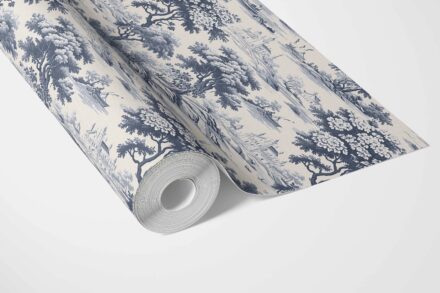 'Bowood Sisal' Floral Toile de Jouy Nature Print Wallpaper (Navy Blue) - Image 3