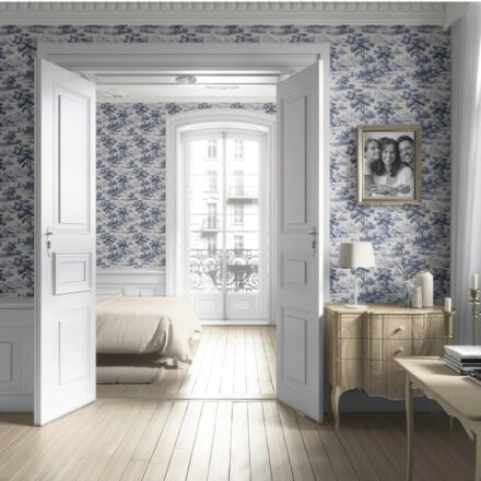 'Bowood Sisal' Floral Toile de Jouy Nature Print Wallpaper (Navy Blue) - Image 4