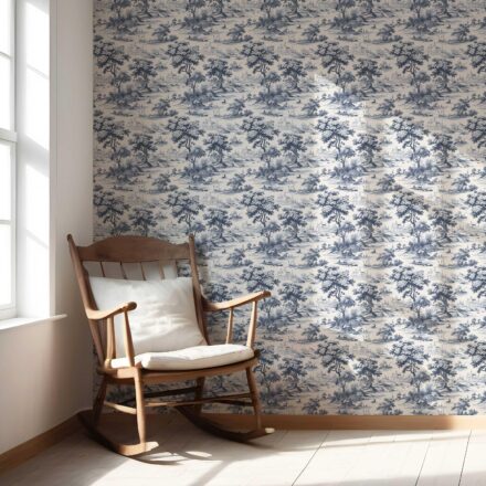 'Bowood Sisal' Floral Toile de Jouy Nature Print Wallpaper (Navy Blue) - Image 5