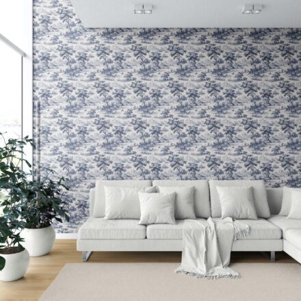 'Bowood Sisal' Floral Toile de Jouy Nature Print Wallpaper (Navy Blue) - Image 6