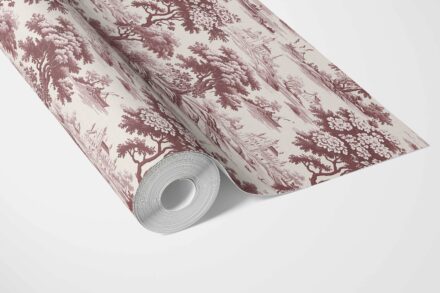 'Taalbagh' Floral Toile de Jouy Nature Print Wallpaper (Maroon Red/ Deep Pink) - Image 3