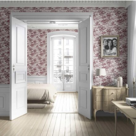 'Taalbagh' Floral Toile de Jouy Nature Print Wallpaper (Maroon Red/ Deep Pink) - Image 4