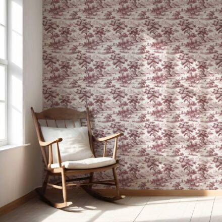 'Taalbagh' Floral Toile de Jouy Nature Print Wallpaper (Maroon Red/ Deep Pink) - Image 5