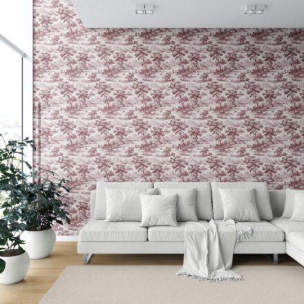 'Taalbagh' Floral Toile de Jouy Nature Print Wallpaper (Maroon Red/ Deep Pink) - Image 6