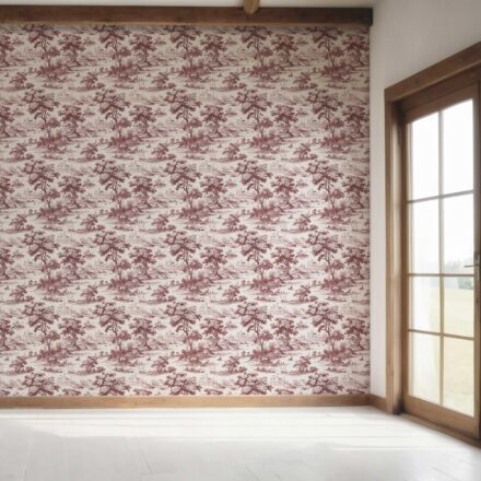 'Taalbagh' Floral Toile de Jouy Nature Print Wallpaper (Maroon Red/ Deep Pink) - Image 7