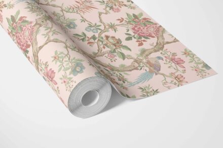 'Shahgul' Floral/ Bird Print Chinoiserie Wallpaper (Soft Pink/ Green/ Duck Egg Blue) - Image 3